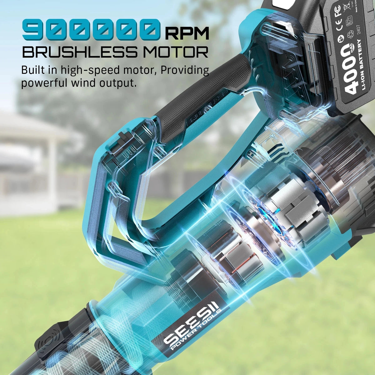 Seesii Cordless Brushless Leaf Blower With Battery Pack