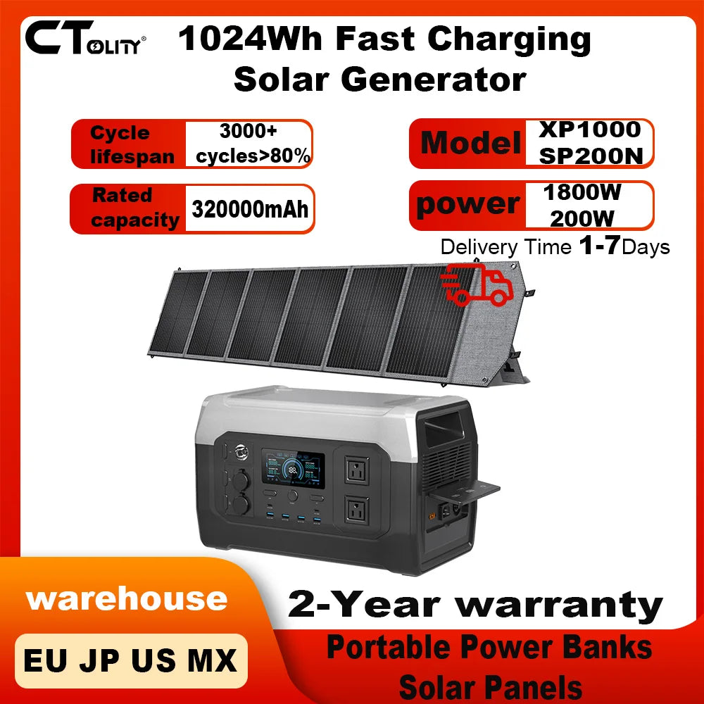 CTOLITY XP1000 SP200N Portable Power Station With 200W Solar Panel