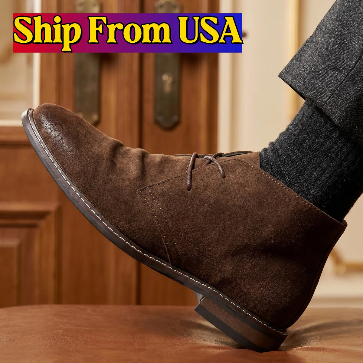 Hecrafted Men's Suede Chukka Desert Boots Casual Lace Up