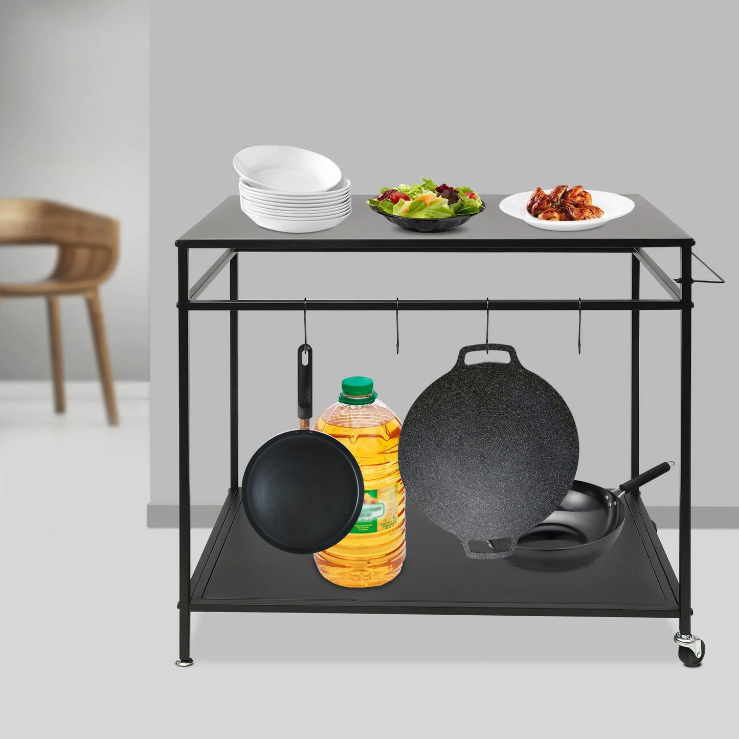 Bymaocar Double Shelf Rolling Kitchen Cart With Spice Rack