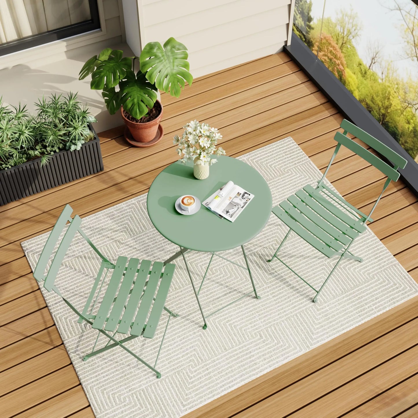XIUWO 3-Piece Outdoor Folding Bistro Set With Table And Chairs