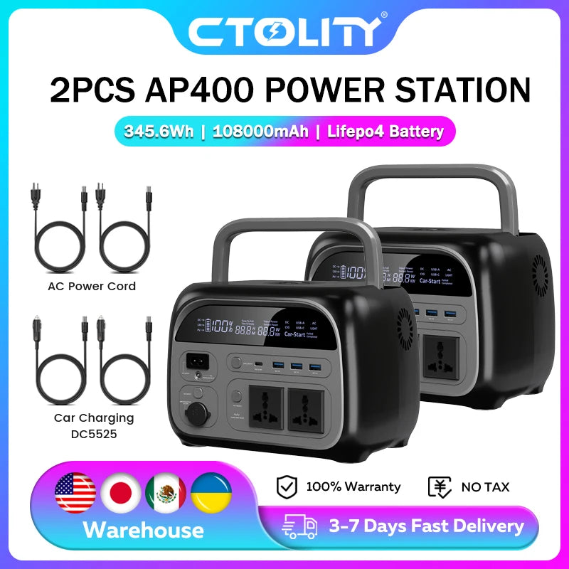 CTOLITY 500W LiFePo4 Portable Power Station Solar Generator Apower 400