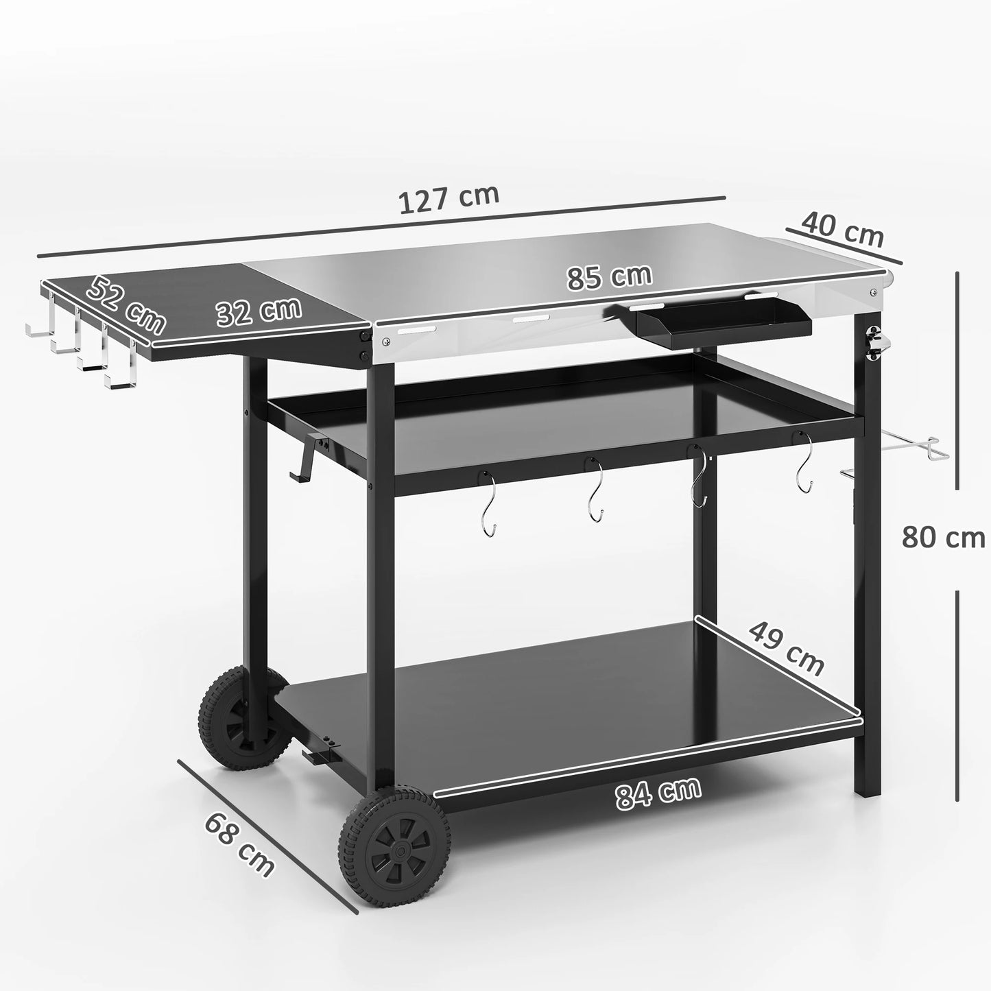Stainless Steel Outdoor Bar Cart Grill Table With Wheels Storage