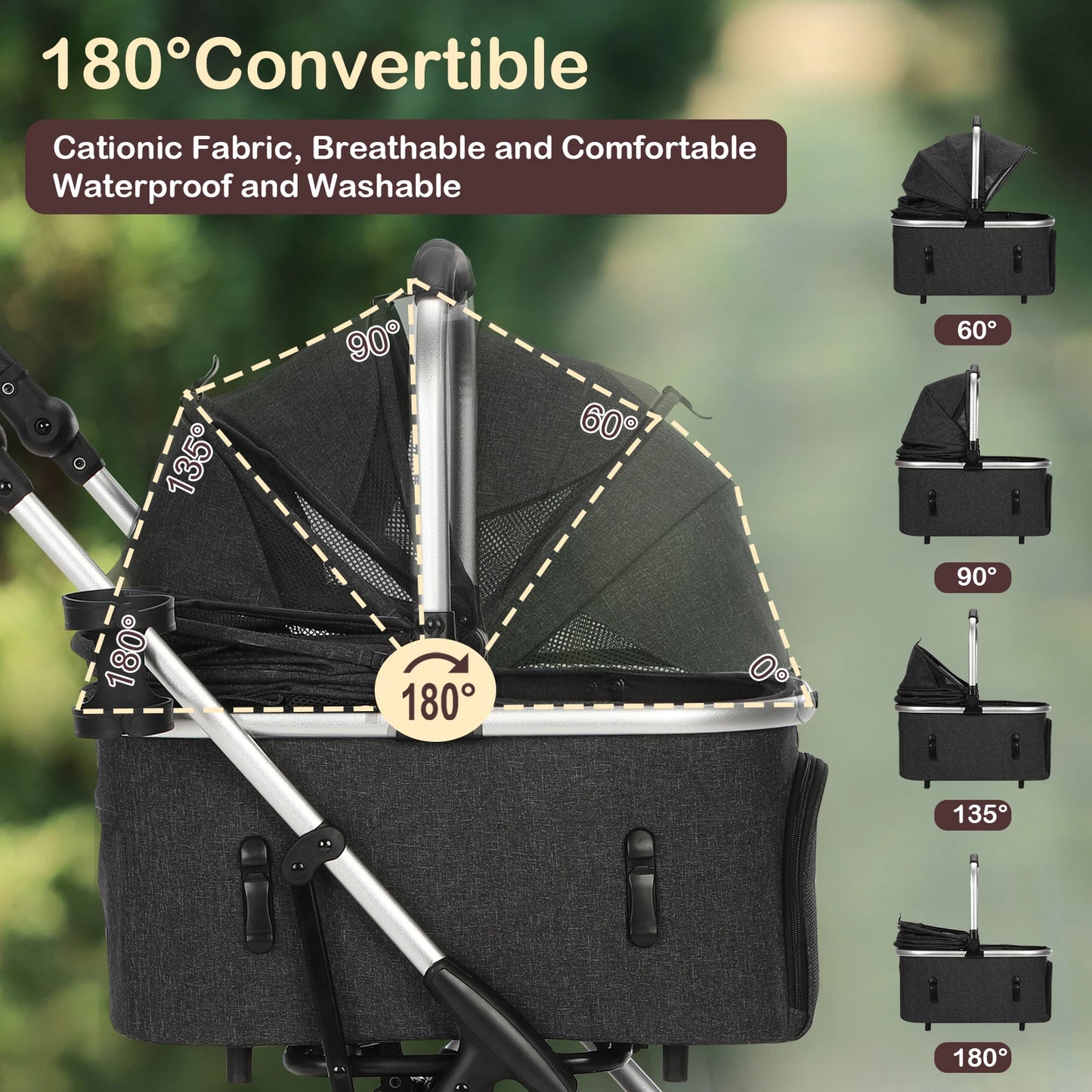 Portable Pet Stroller With Detachable Carrier For Medium Dogs
