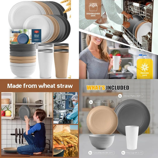 Wheat Straw 32-Piece Dinnerware Set For Eight, Unbreakable, Farmhouse Style