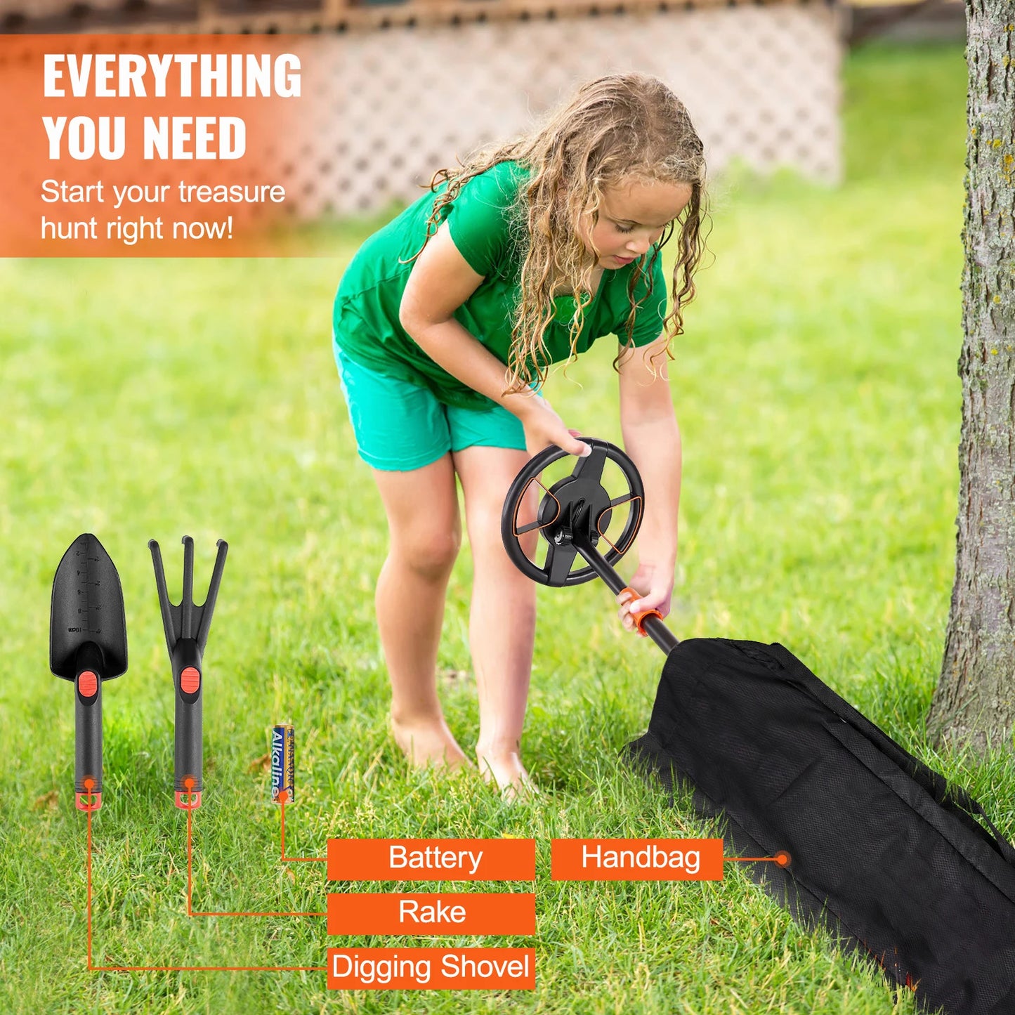 SucceBuy Metal Detector for Kids 6 Inch 25''-37'' Adjustable Length IP68 Waterproof Search Coil & LCD Display for Detecting Gold