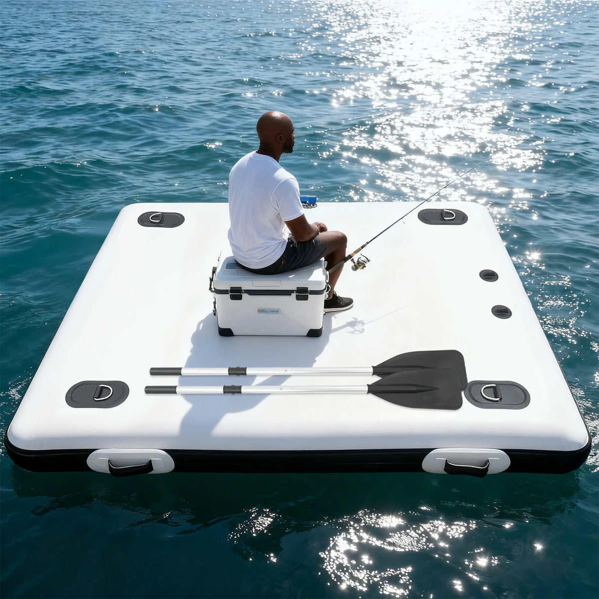 Inflatable Fishing Platform Dock With Outboard Motor Support
