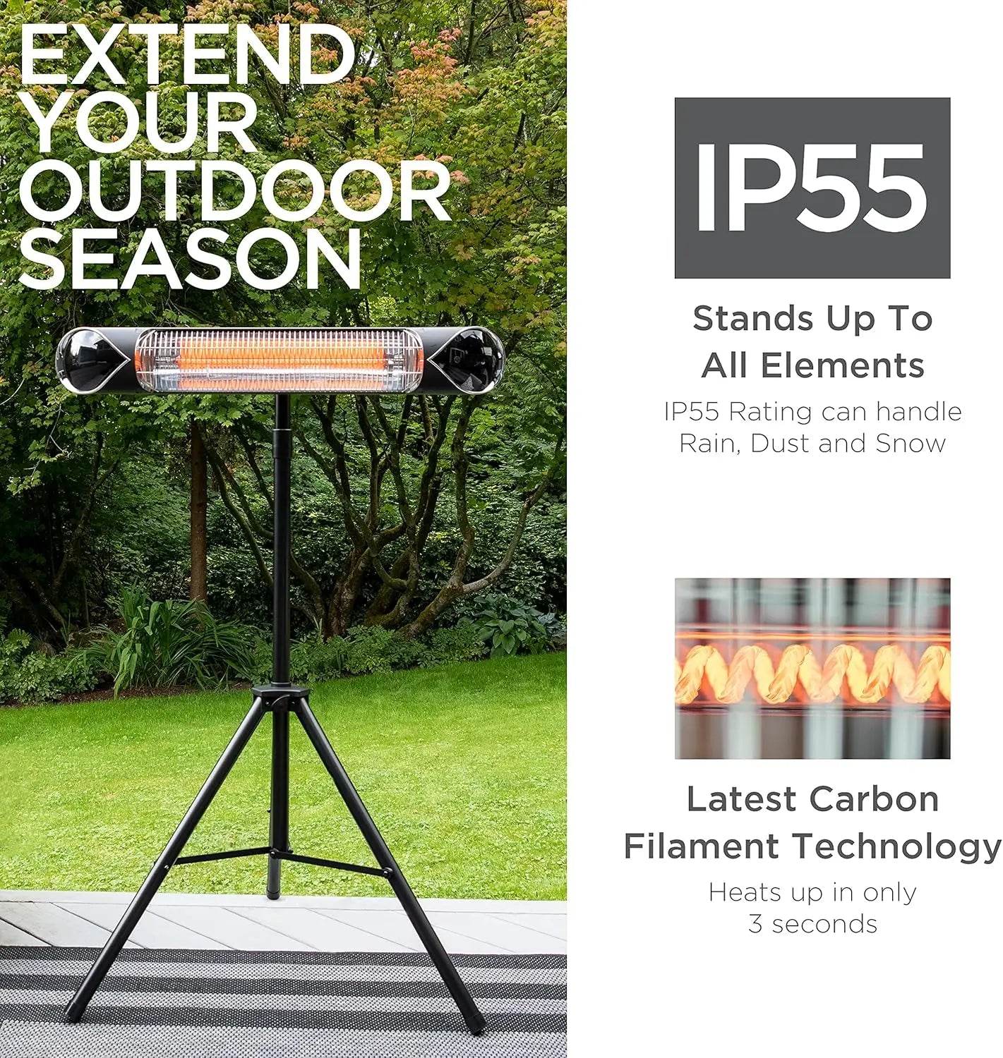 Infrared Electric Patio Heater 1500W For Indoor And Outdoor Use
