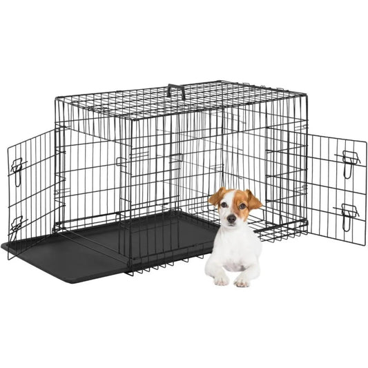 XIUWO Foldable Metal Dog Crate With Double Doors Divider Tray