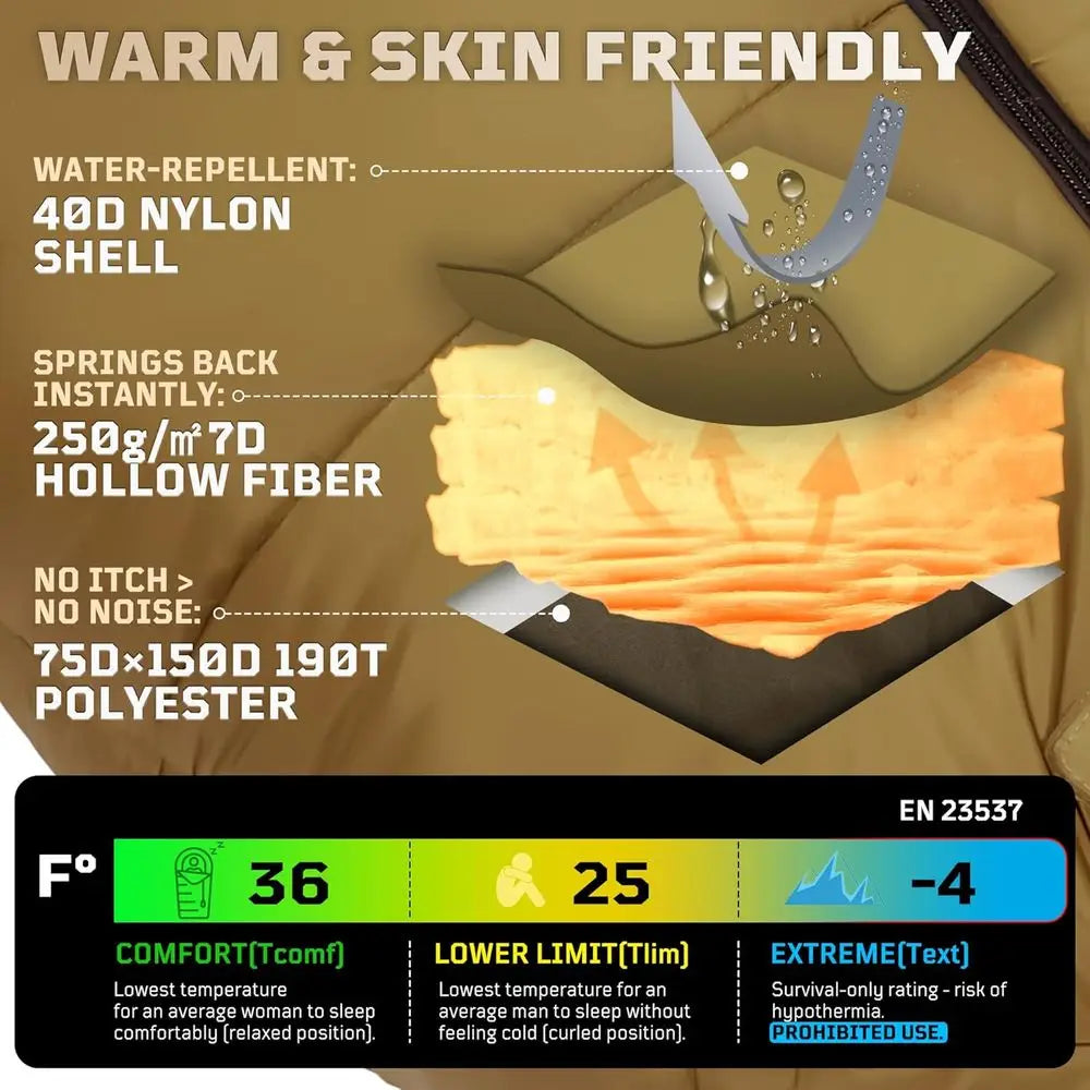Cold Weather Backpacking Sleeping Bag Duck Down 25 36F