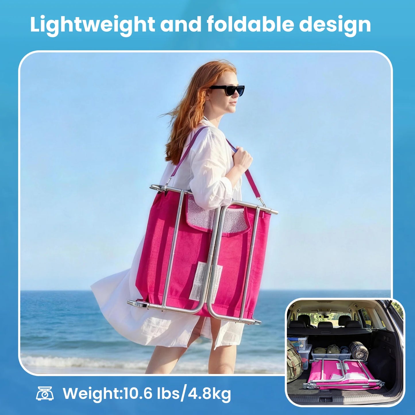MCQ Foldable Adjustable Beach Lounge Chair With Armrests And Backrest