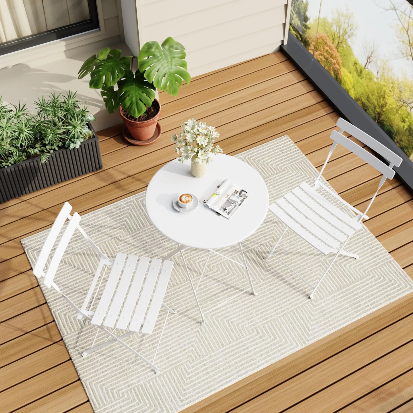 XIUWO 3-Piece Outdoor Folding Bistro Set With Table And Chairs