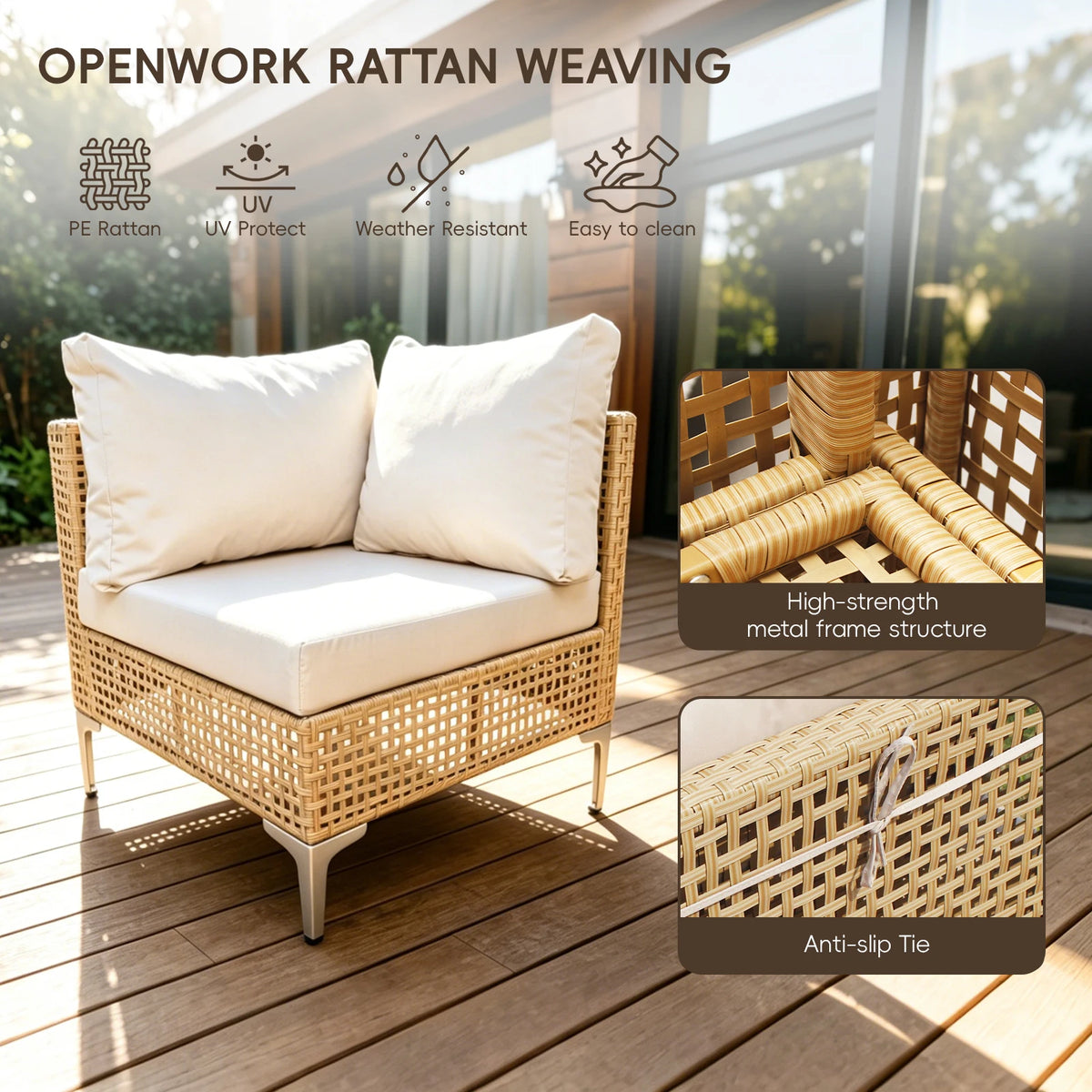 Boho Outdoor Patio Sectional Sofa Set With Cushions And Wicker