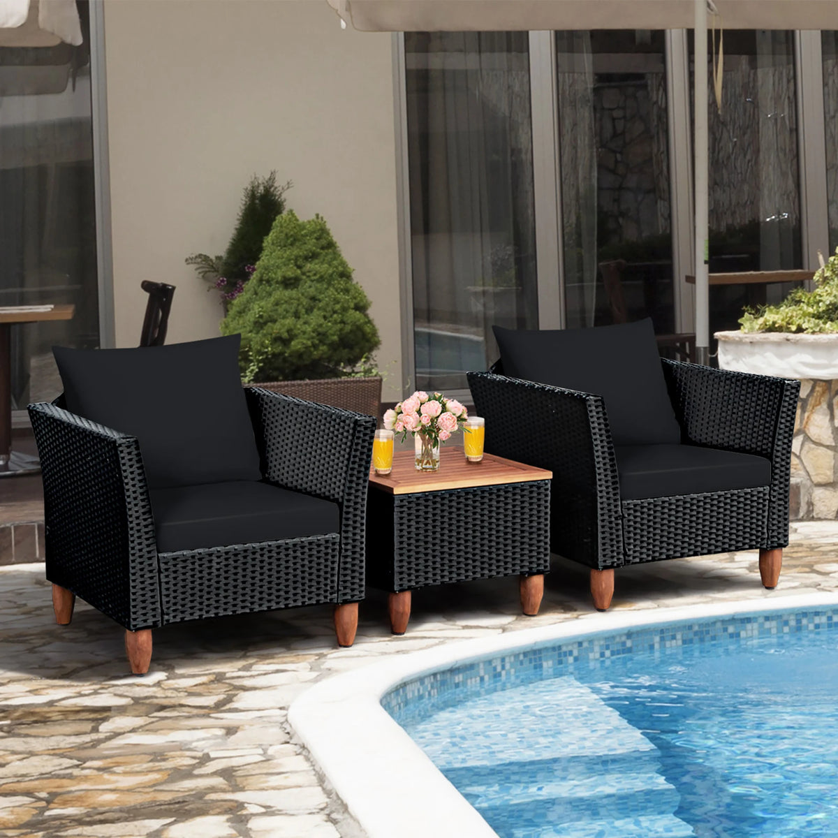 HOMASIS Outdoor Wicker Patio Furniture Set With Cushioned Sofa