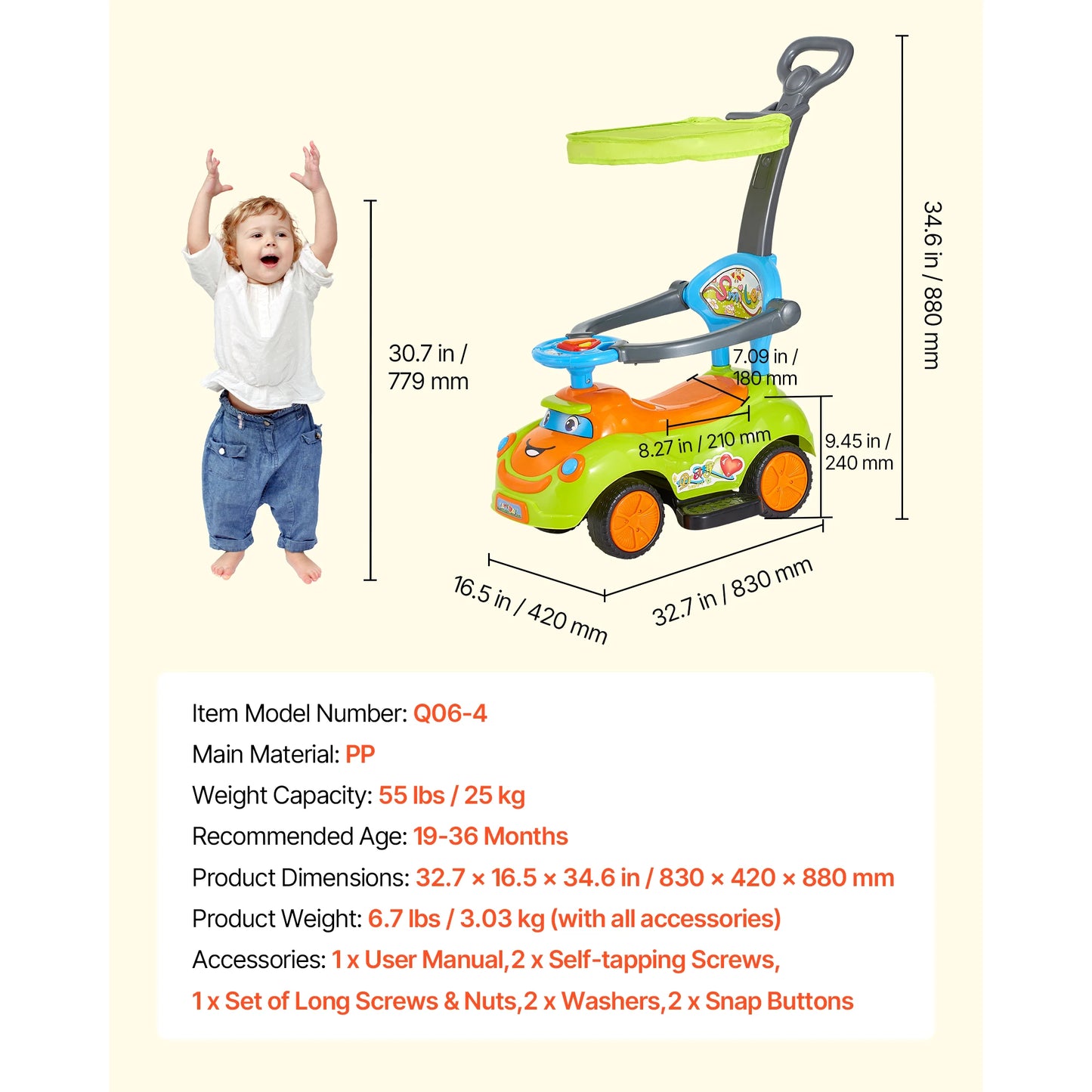 SucceBuy Ride On Push Car With Guardrails And Underseat Storage