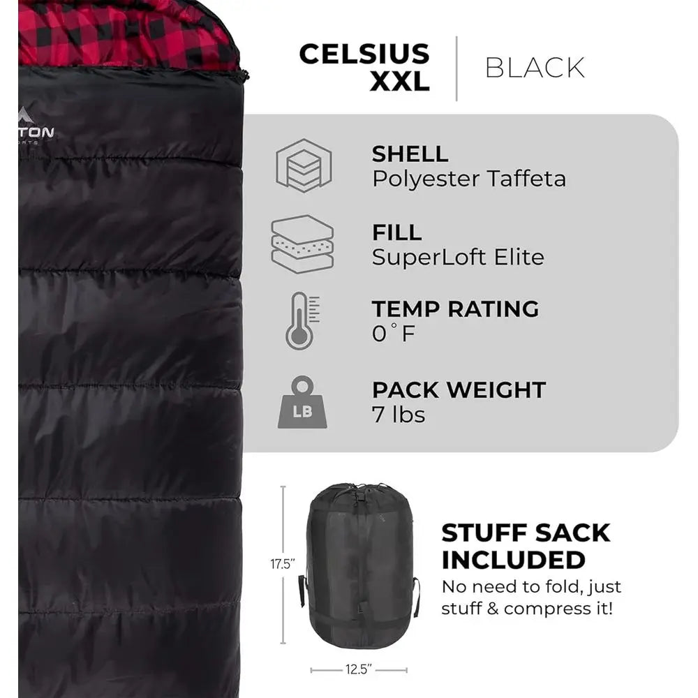Family Cold Weather Sleeping Bag For Camping With Compression Sack