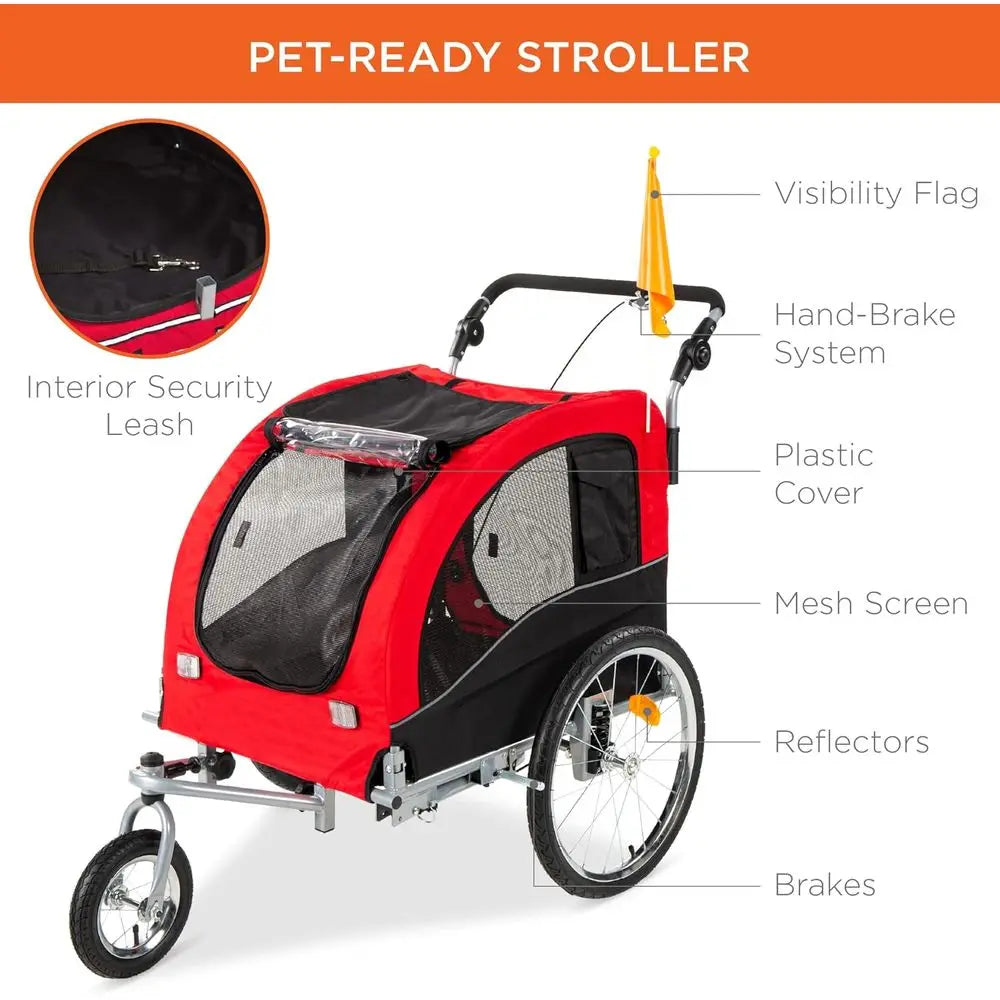 Alloy Steel Dog Bike Trailer Pet Stroller With Hitch Suspension
