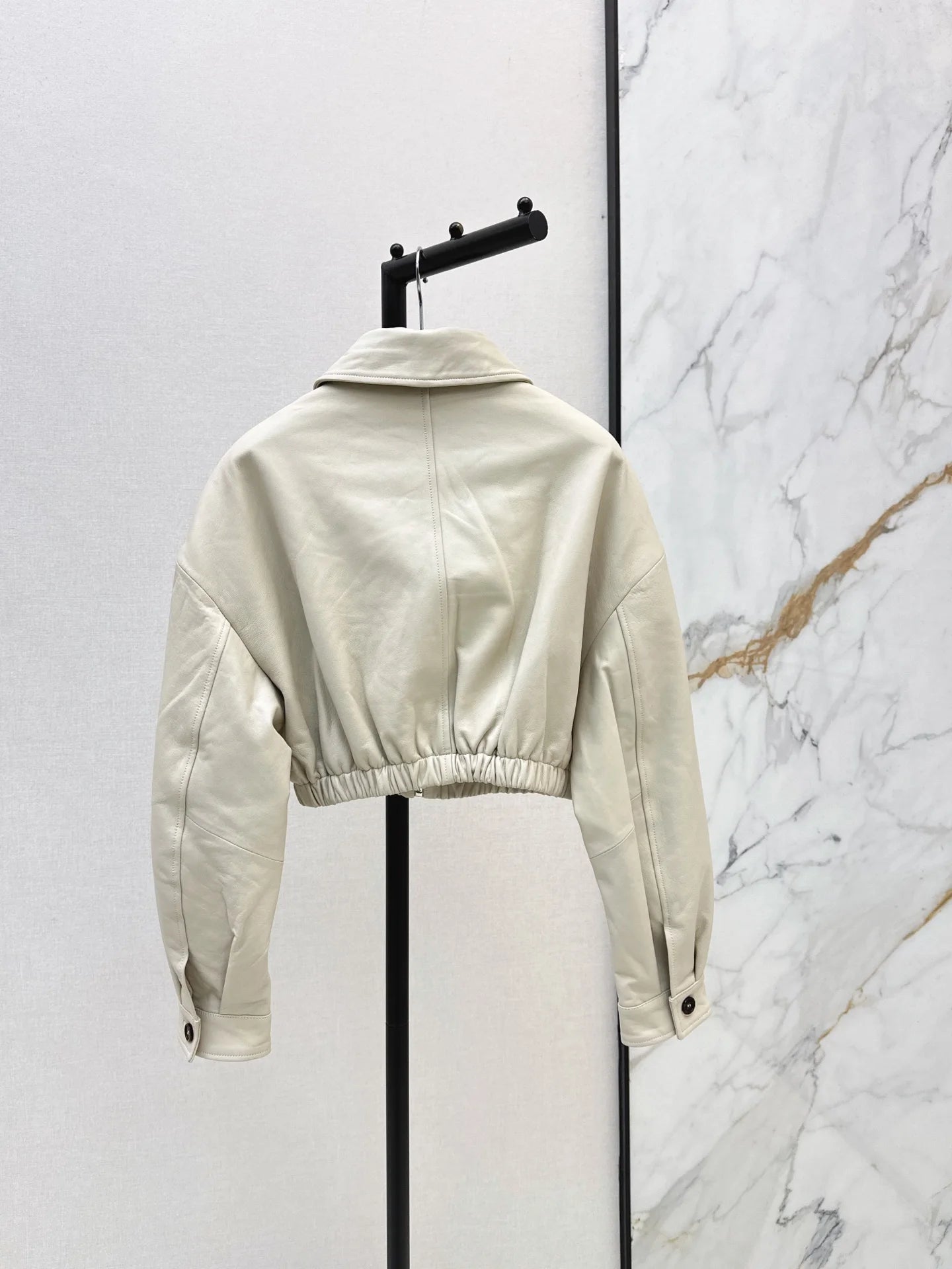 Women Leather Long Sleeve Notch Collar Zipper Jacket
