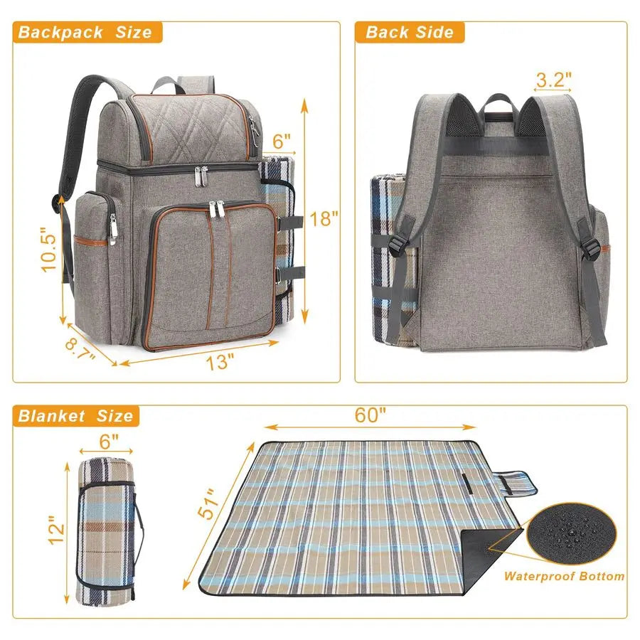 XMSJ Insulated Picnic Backpack With Dual Cooler Compartments