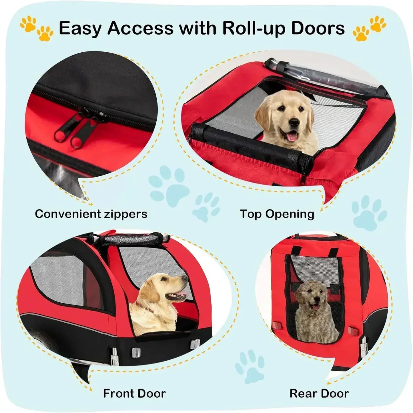 Dog Bicycle Trailer Aluminum Wheels Collapsible Carrier With 3 Doors