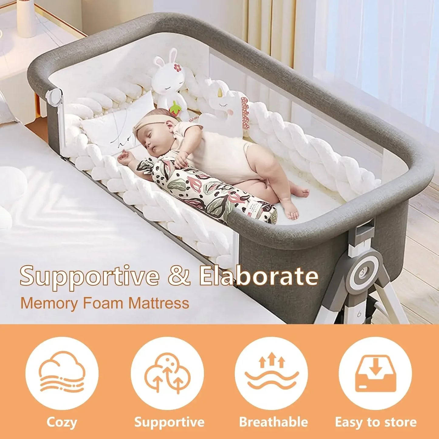 4 In 1 Rocking Baby Bassinet Bedside Sleeper With Mattress And Wheels