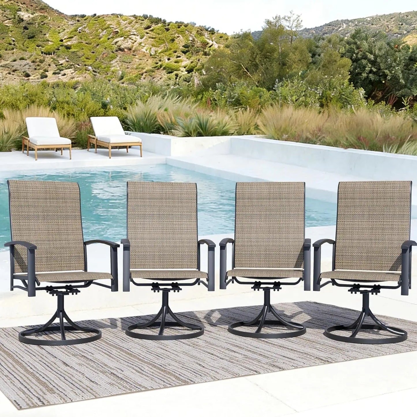 Patio Swivel Chairs Set Of 4 With Breathable Mesh Seats