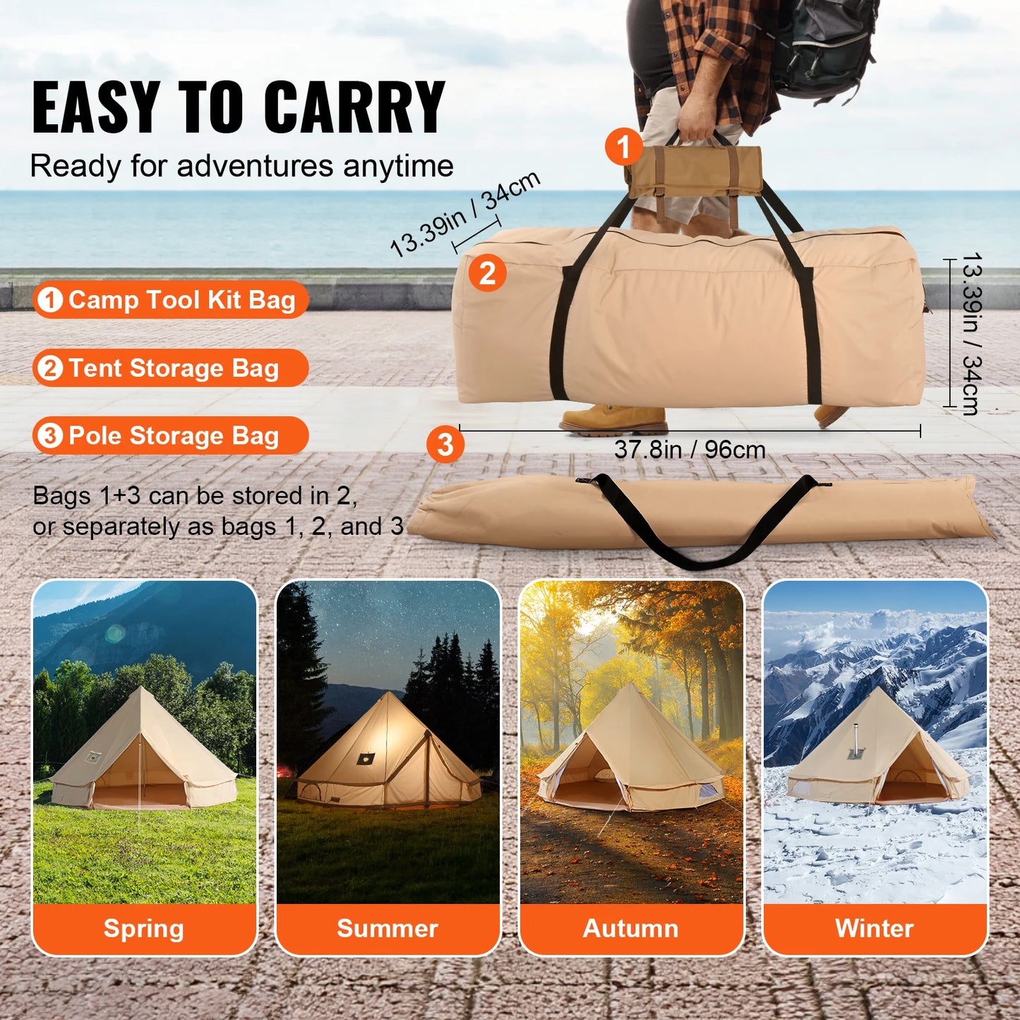 SucceBuy Canvas Bell Tent For Camping 4 Seasons Breathable Shelter