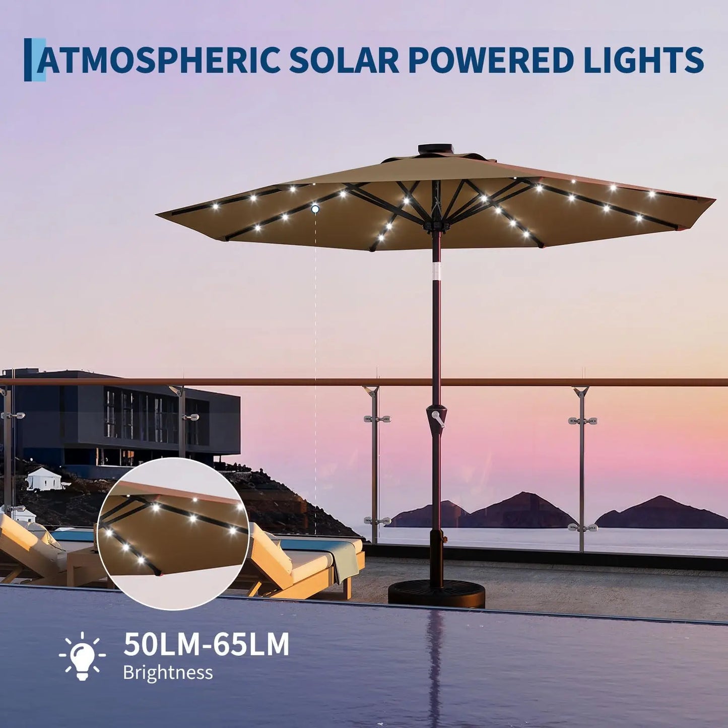 Studyset Solar Powered Patio Umbrella With 32 LEDs