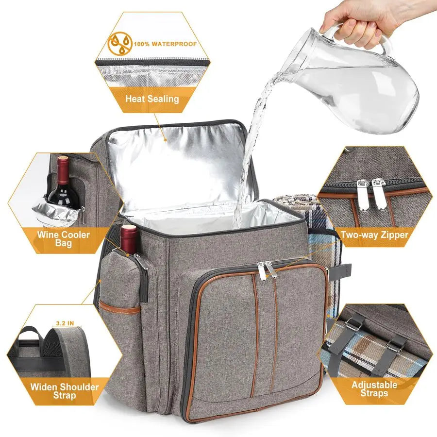 XMSJ Insulated Picnic Backpack With Dual Cooler Compartments