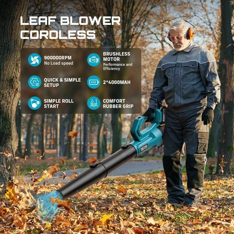 Seesii Cordless Brushless Leaf Blower With Battery Pack