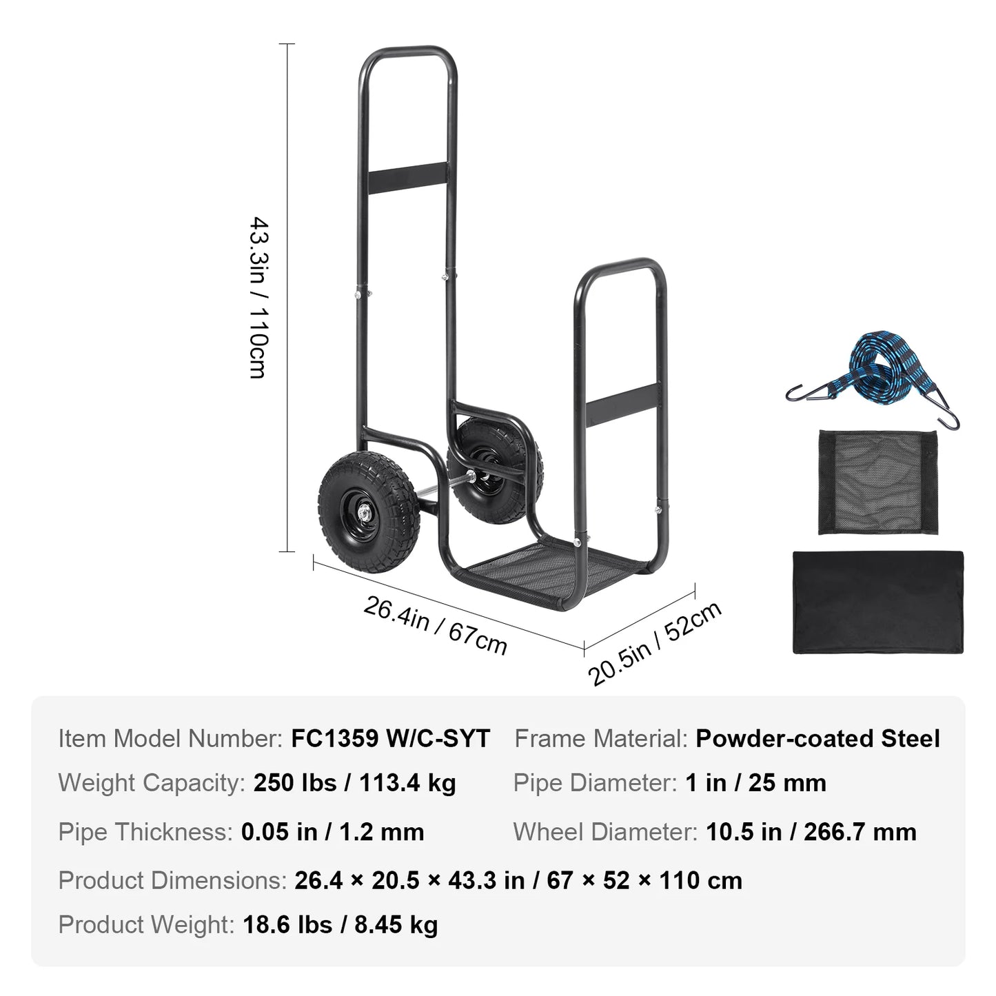 Firewood Log Cart with Wheels for Indoor Outdoor Use