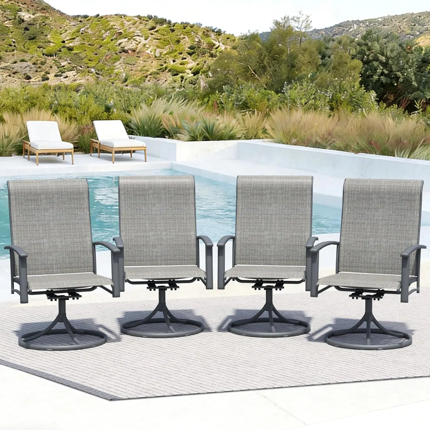 Patio Swivel Chairs Set Of 4 With Breathable Mesh Seats