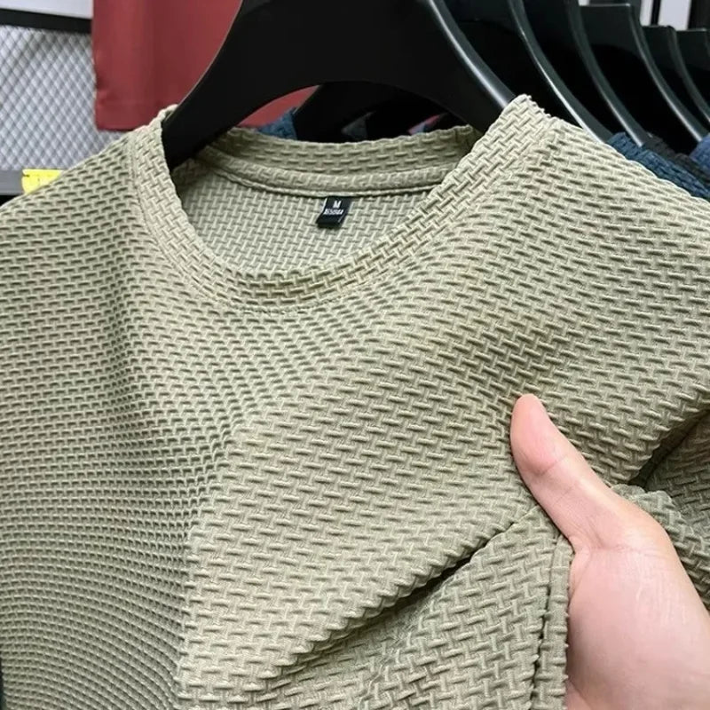 Men's Short Sleeve Mesh Bamboo Ice Silk Casual T Shirt