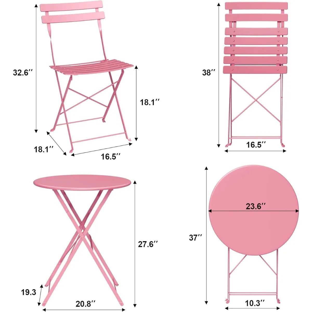 XIUWO 3-Piece Outdoor Folding Bistro Set With Table And Chairs