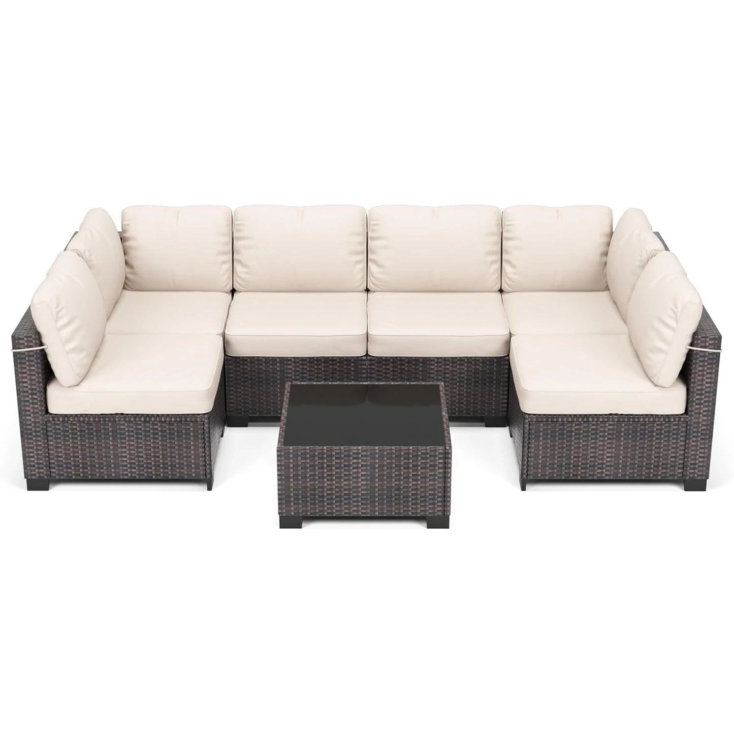 HobbyLane 7-Piece Modular Outdoor Furniture Set With PE Rattan