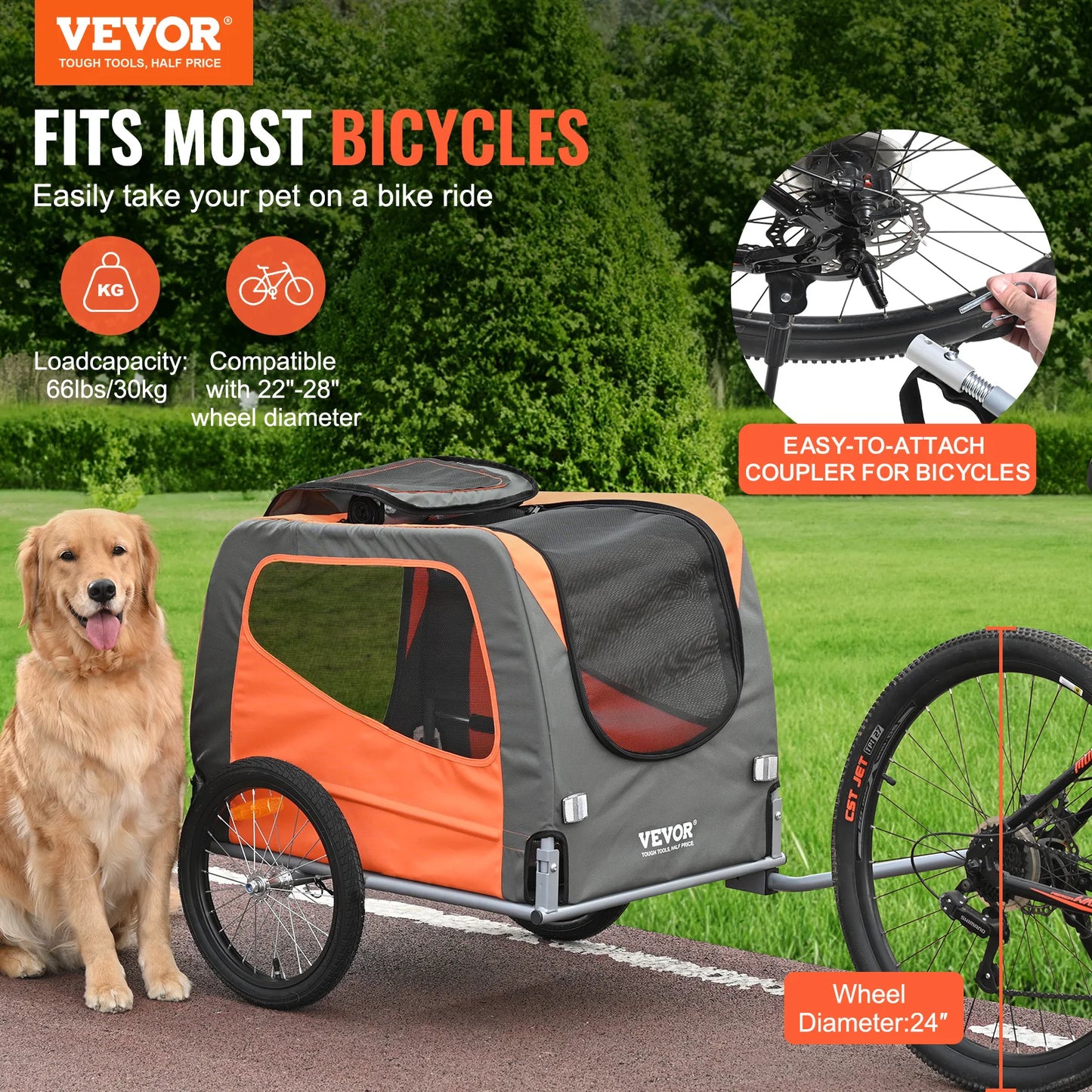 SucceBuy Dog Bike Trailer Pet Cart with Folding Frame