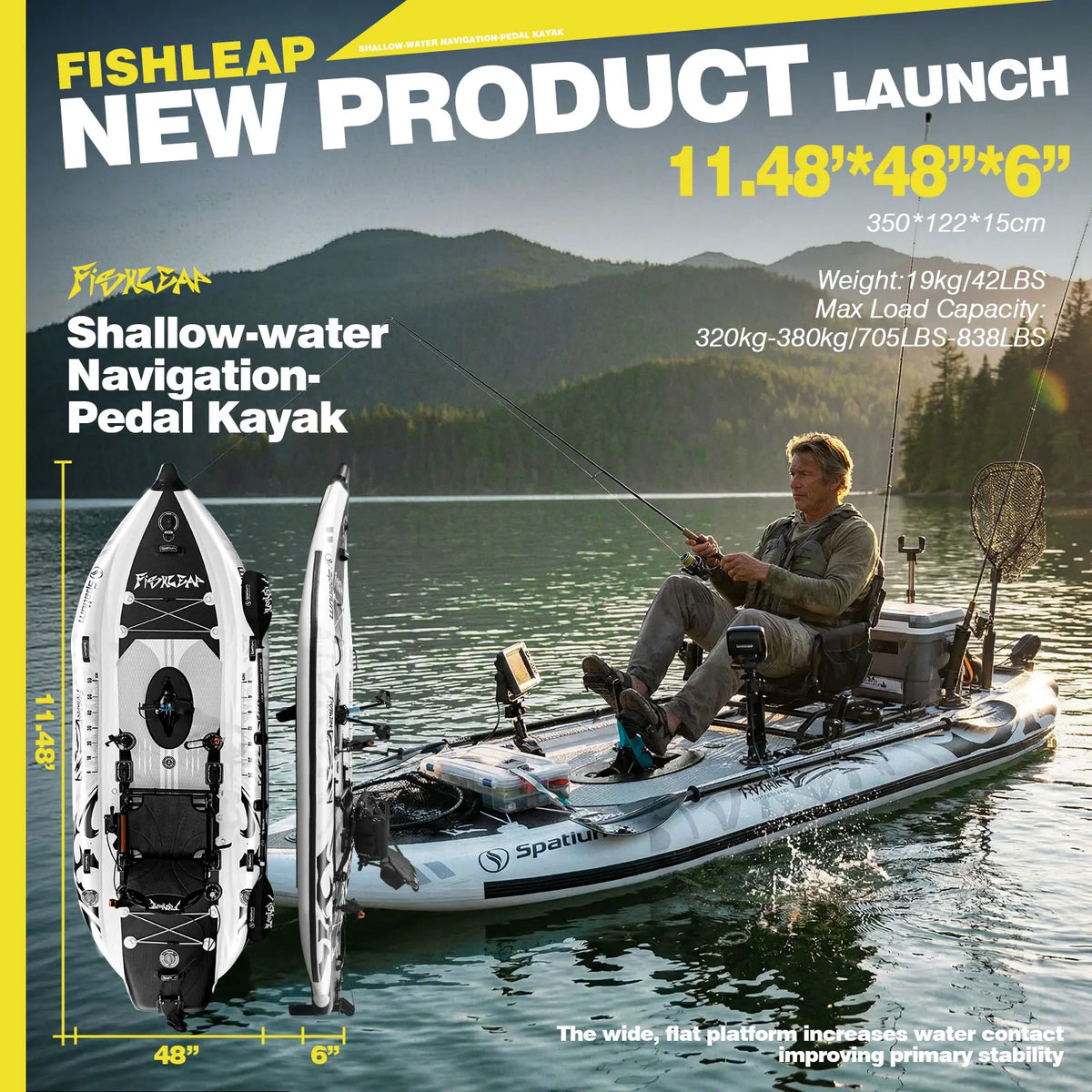Spatium Inflatable Fishing Kayak With Pedal Drive And Motor