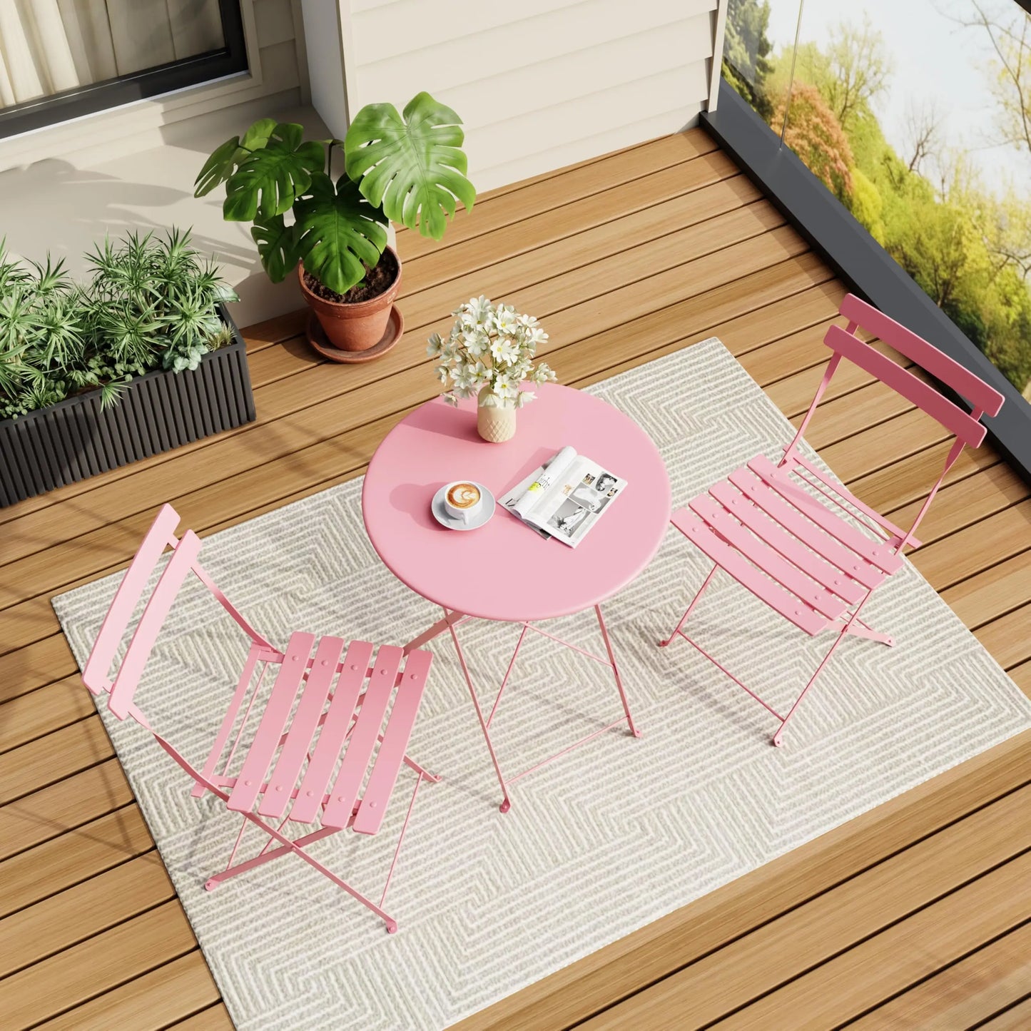 XIUWO 3-Piece Outdoor Folding Bistro Set With Table And Chairs