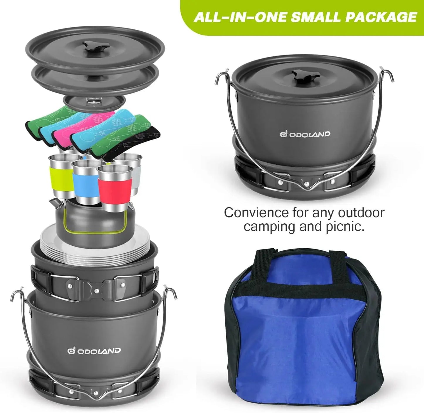 Odoland Nonstick Camping Cookware Set For Outdoor Adventure