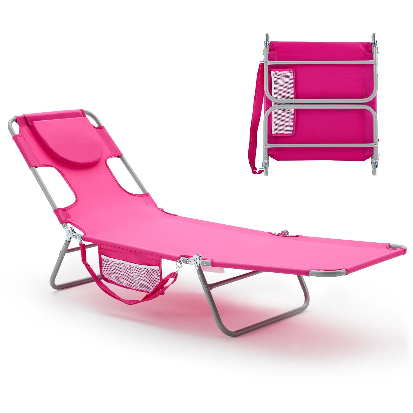 MCQ Foldable Adjustable Beach Lounge Chair With Armrests And Backrest