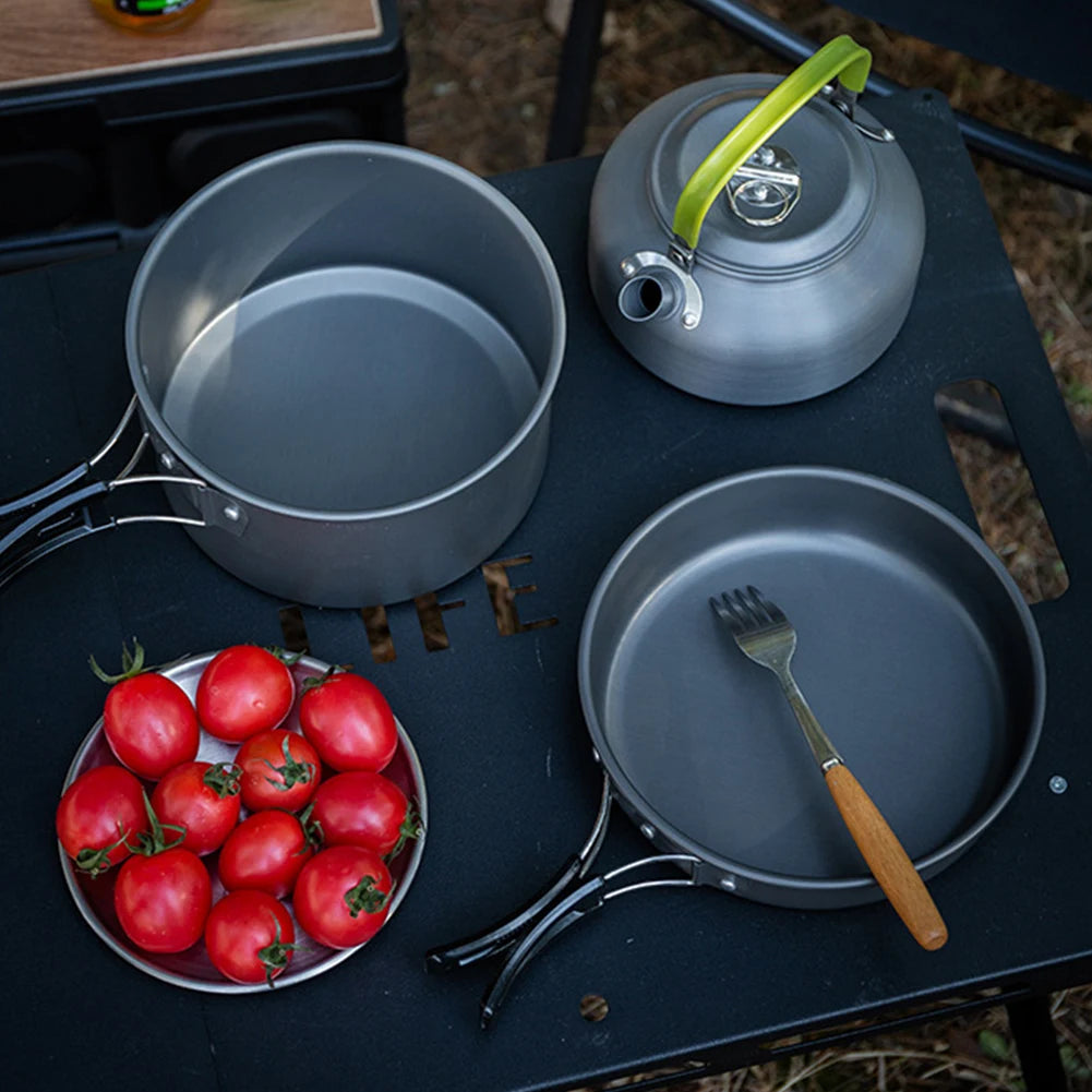 APWIKOGER 3 Piece Camping Cookware Set Portable Pot Pan Kettle