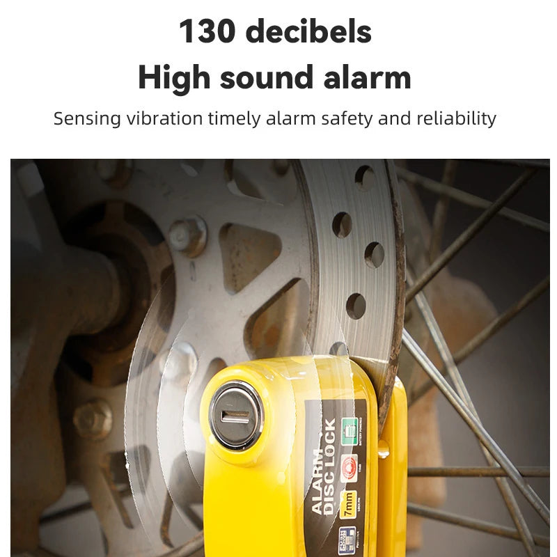Motorcycle Disc Lock Alarm 130dB Anti Theft Padlock Waterproof