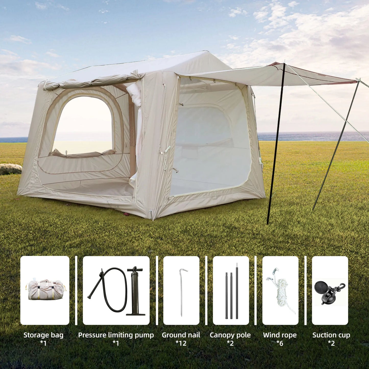 Inflatable Camping Tent With Easy Setup Waterproof Air Glamping Shelter