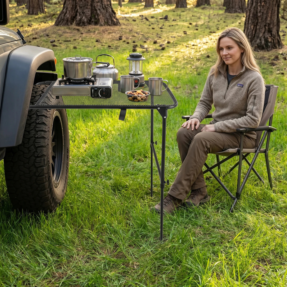 Foldable Tire Mounted Camping Table for SUV Overlanding Adventures
