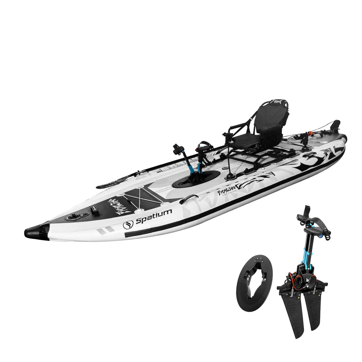 Spatium Inflatable Fishing Kayak With Pedal Drive And Motor
