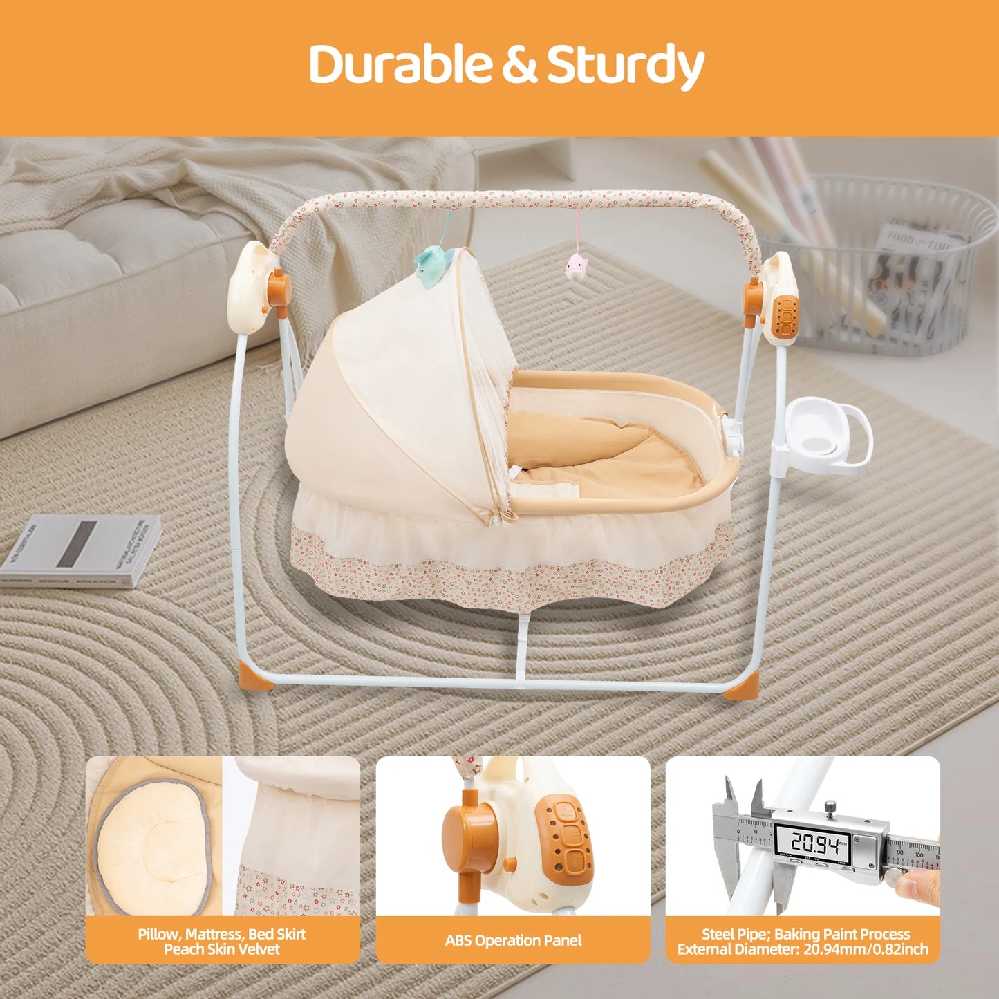 Electric Baby Crib Cradle With Swing Remote Control And Music Foldable Bassinet