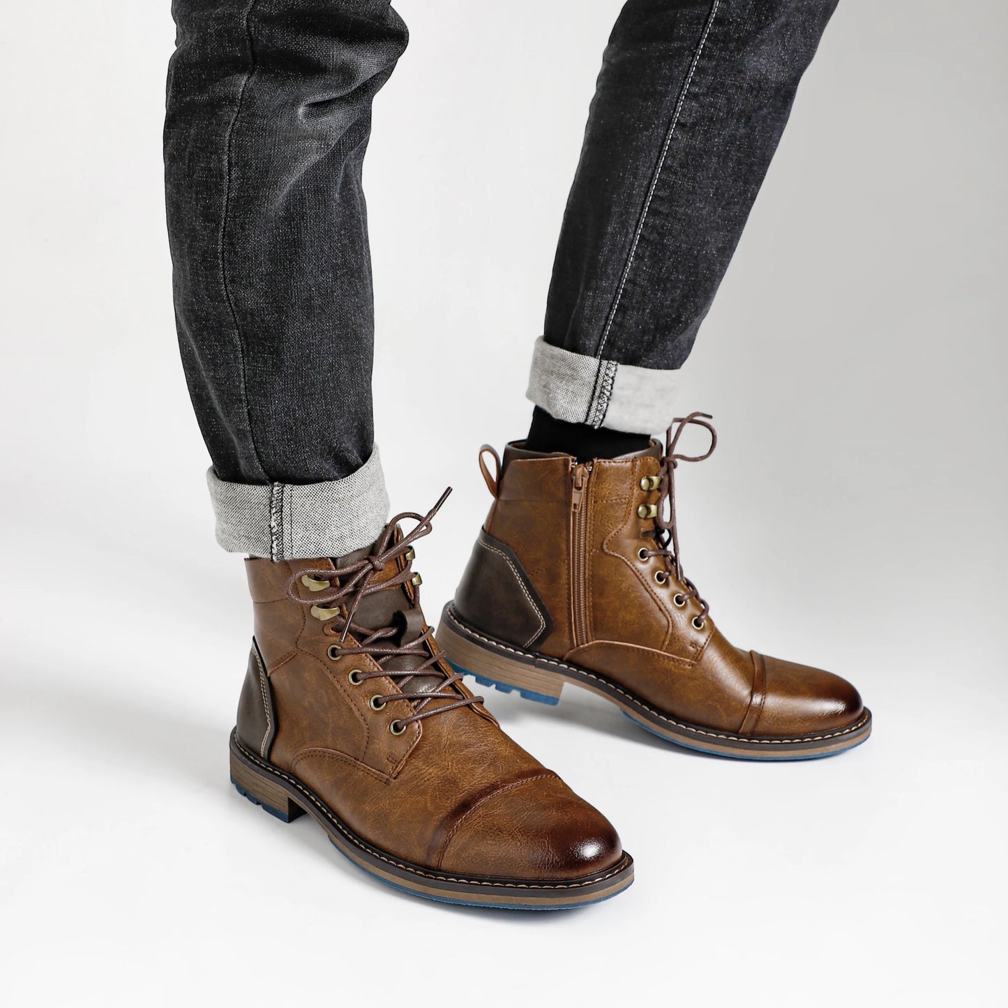Hecrafted Retro Mens Ankle Boots Leather Comfort Spring Fashion