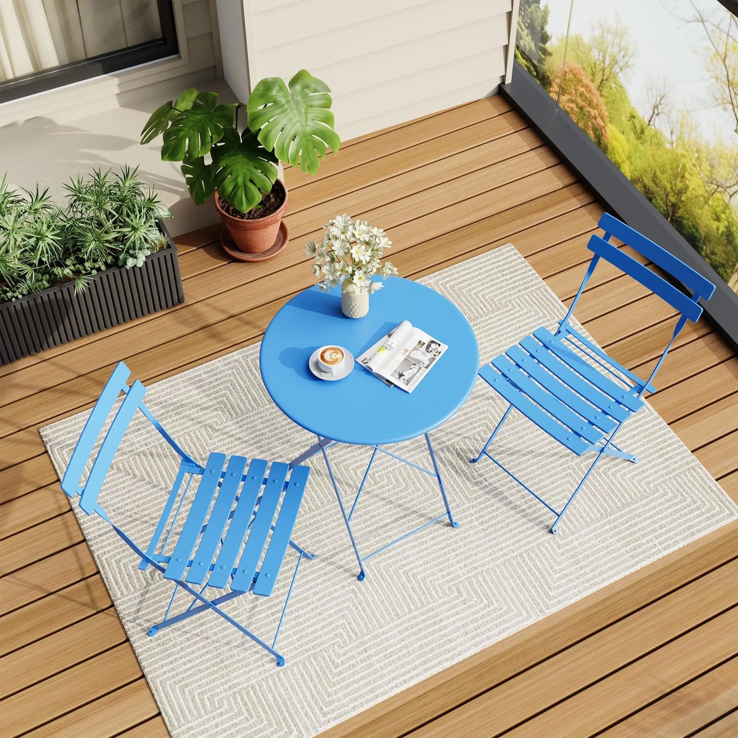 XIUWO 3-Piece Outdoor Folding Bistro Set With Table And Chairs