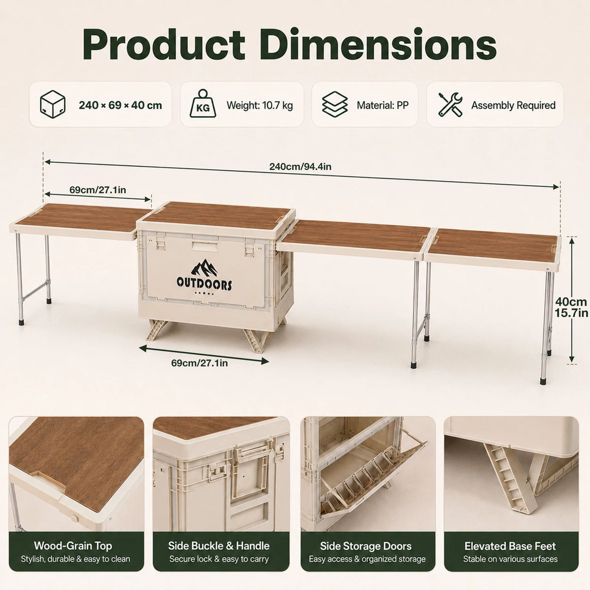 Portable Folding Camping Table With Built In Storage Box