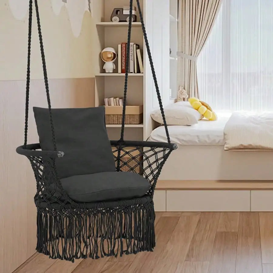 Boho Macrame Hanging Swing Chair With Cotton Rope 350 Lbs